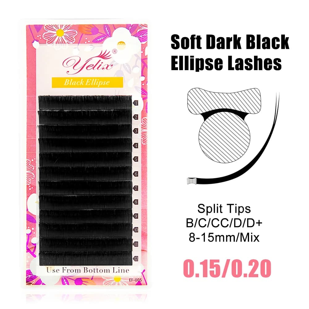 Επεκτάσεις Βλεφάρων Μαύρες Ellipse Flat Split Tip 0.15-0.20mm