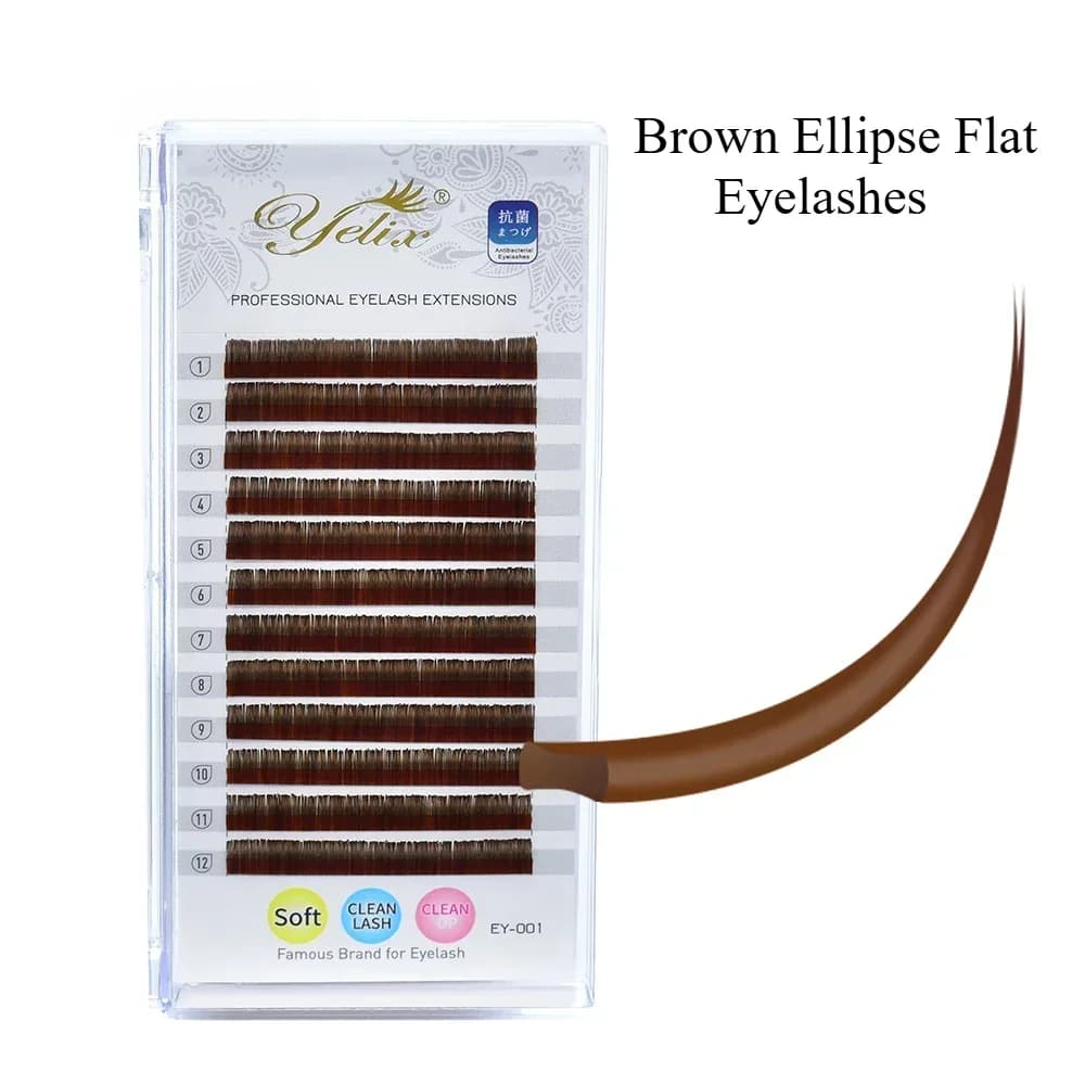 Brown Ellipse Flat Split-Tip Βλεφαρίδες B/C/D Curl 12 Σειρές